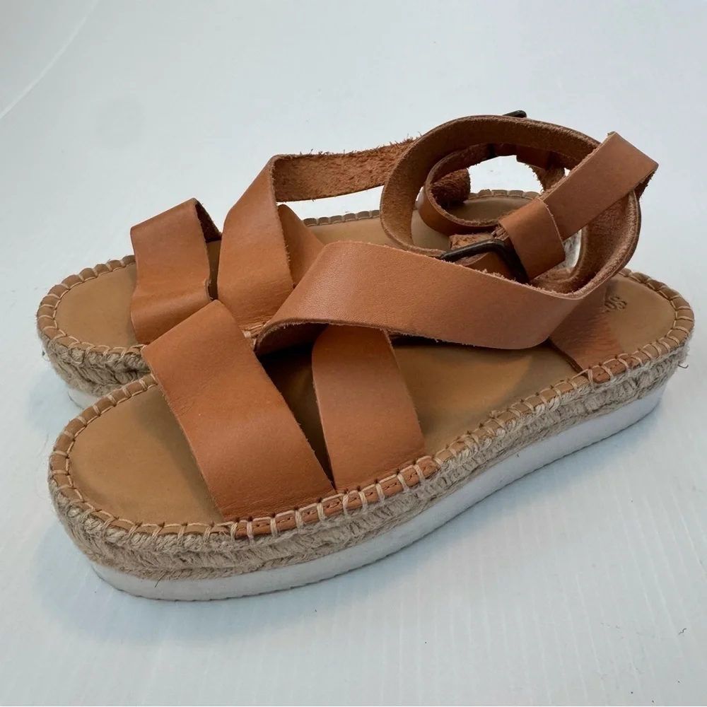 Soludos Olympia Platform Espadrille Sandals size 9 tan leather straps
